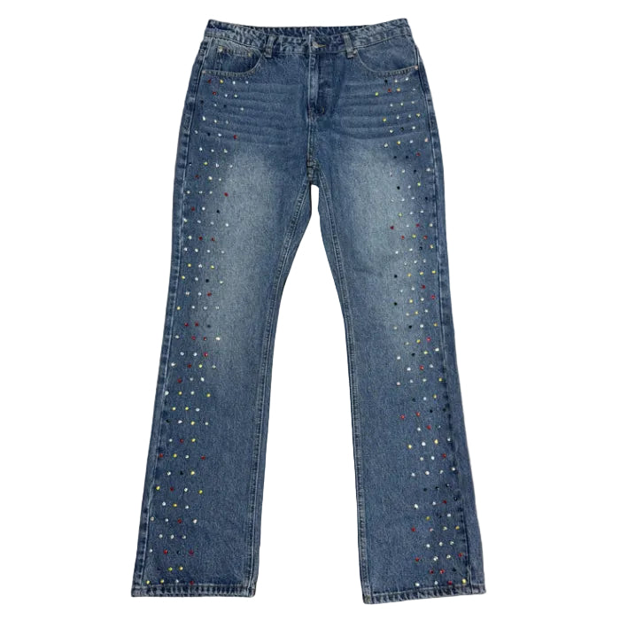 Blue Color Rhinestones Jeans