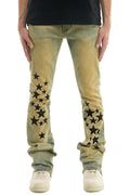 Star Print Jeans - Beige Wash